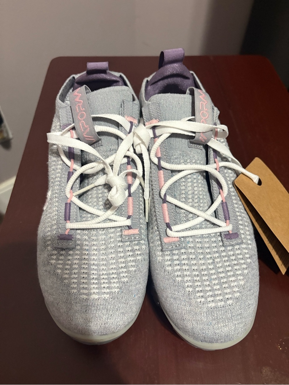 Nike Kids Light Gray Knit Sneakers with Pink & Lavender Accents